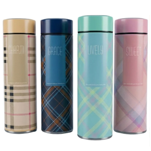 LED Temperature Display Water Bottle | Checkered Design | Smart Stainless Steel Vacuum 500ml Flask | Random Color