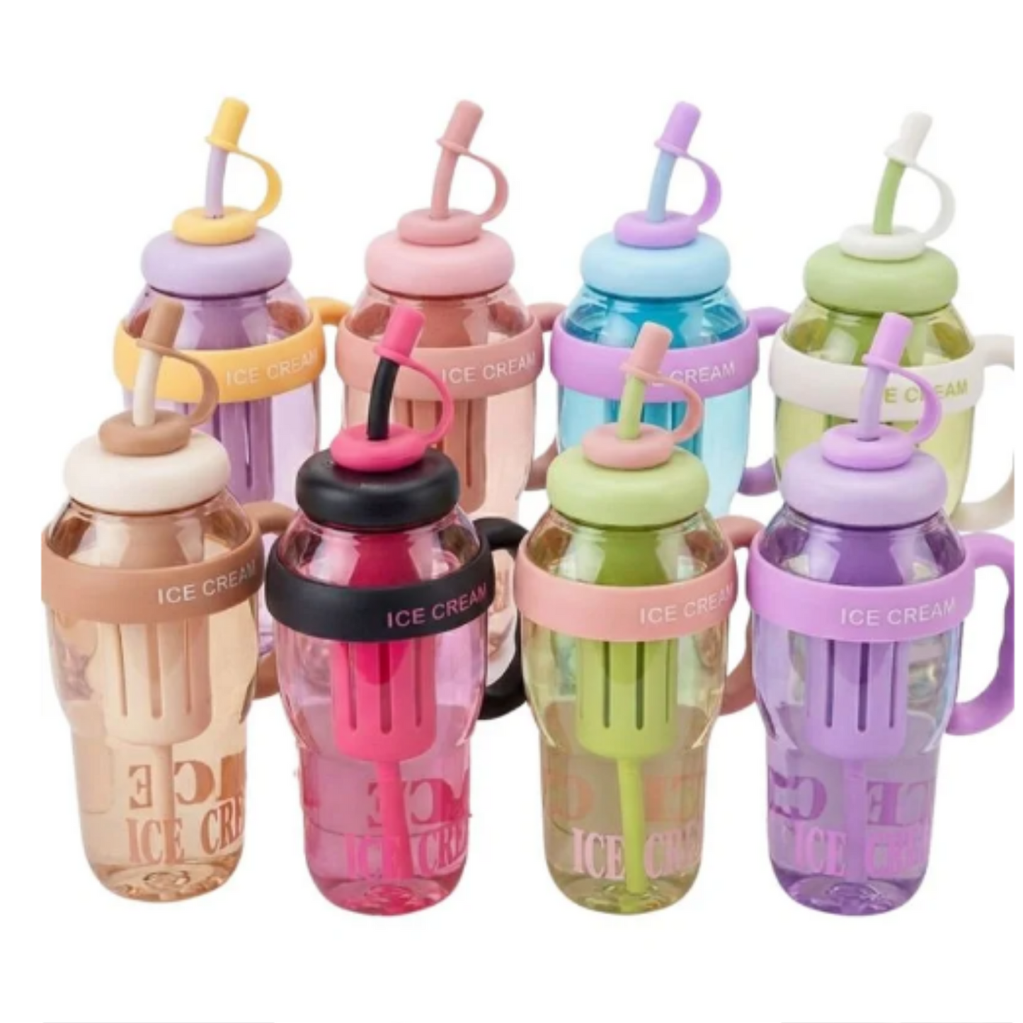 Ice Cream Water Bottle with Straw & Tea Infuser | 1400ml | | Large Capacity Gym & Summer Drink Bottle | Random color
