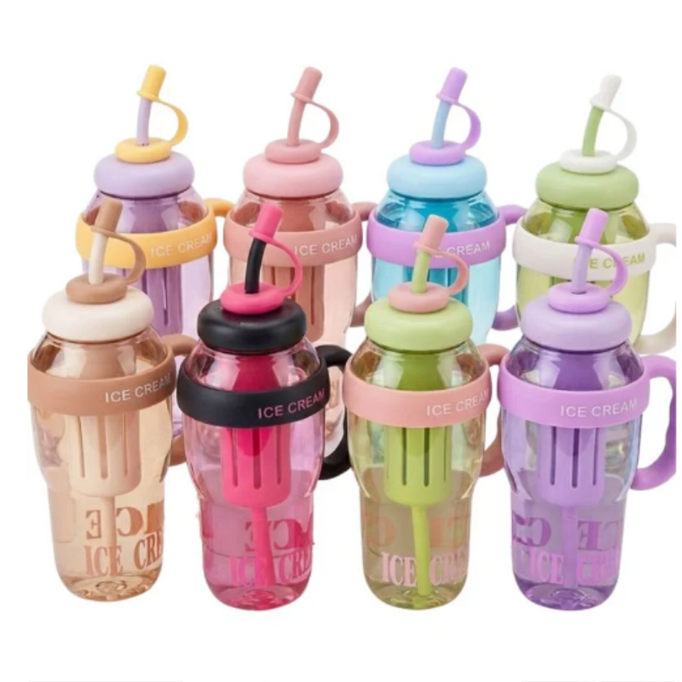 Ice Cream Water Bottle with Straw & Tea Infuser | 1400ml | | Large Capacity Gym & Summer Drink Bottle | Random color