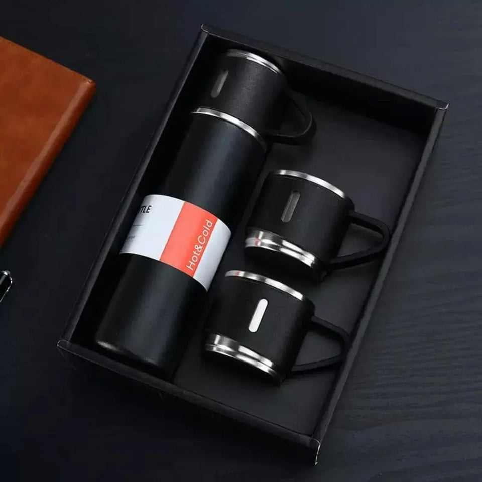 3 Cup 500ML Double-Layer Stainless Steel Vacuum Flask Set | Hot & Cold | Travel Thermos