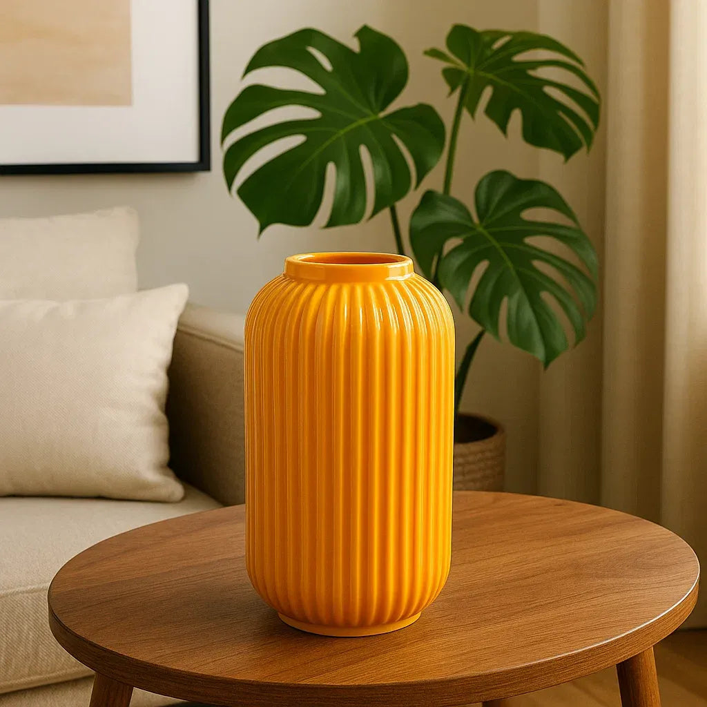 Minimalist Ribbed Ceramic Vase