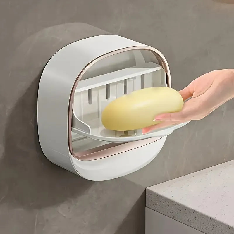 Dark Green | Self-Adhesive Wall-Mounted Luxury Soap Holder with Lid and Drainage Tray