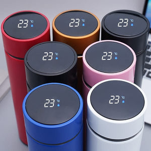 LED Temperature Display Water Bottle | Checkered Design | Smart Stainless Steel Vacuum 500ml Flask | Random Color