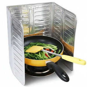 3-Sided Oil Proof Aluminum Foil Splatter Guard | Foldable Heat Insulation for Kitchen Stove | Silver