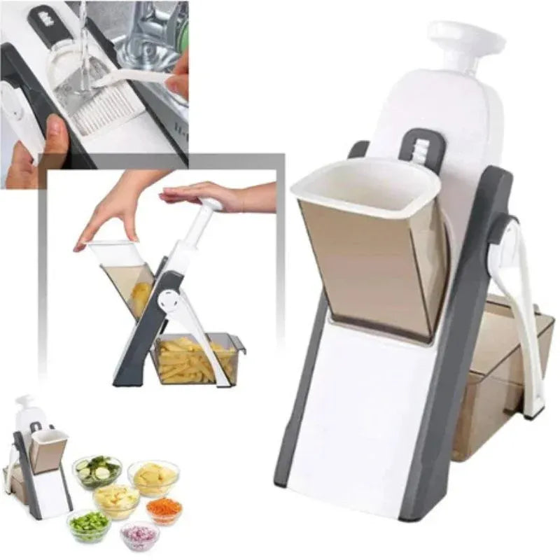 Brava Spring Vegetable Slicer Chopper | Manual Mandoline Cutter Grinder | Multi-Function Fruit & Vegetable Slicer