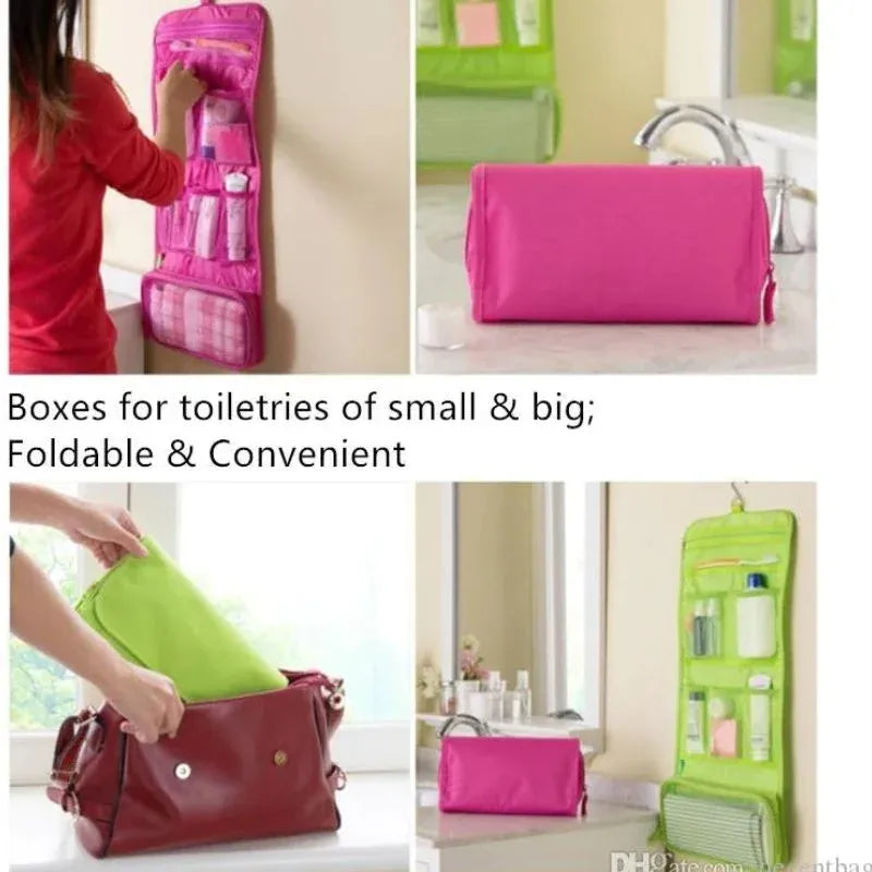 Travel Roll-Up Hanging Cosmetic & Toiletry Organizer Bag | Multi-Compartment Storage | Hook for Hanging | Random Colors