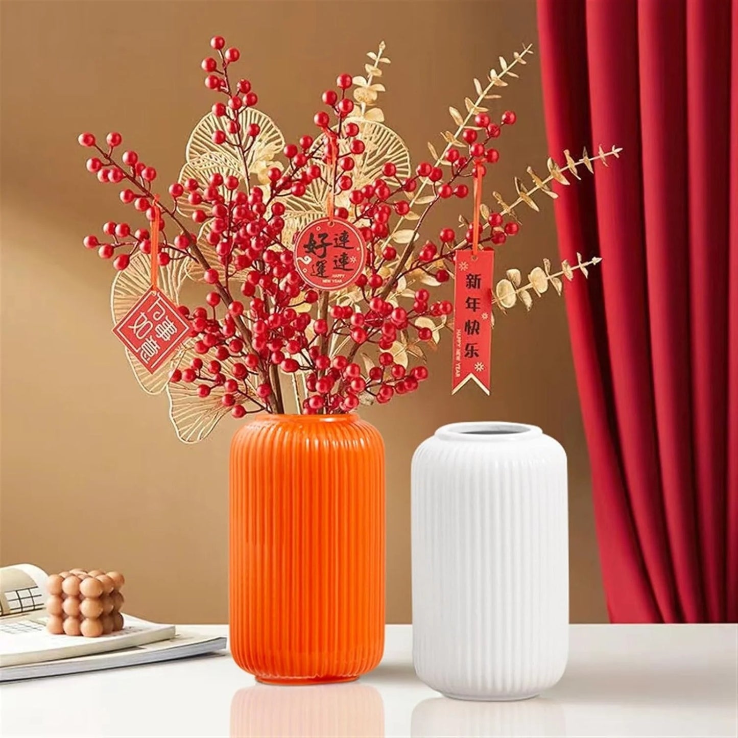 Minimalist Ribbed Ceramic Vase
