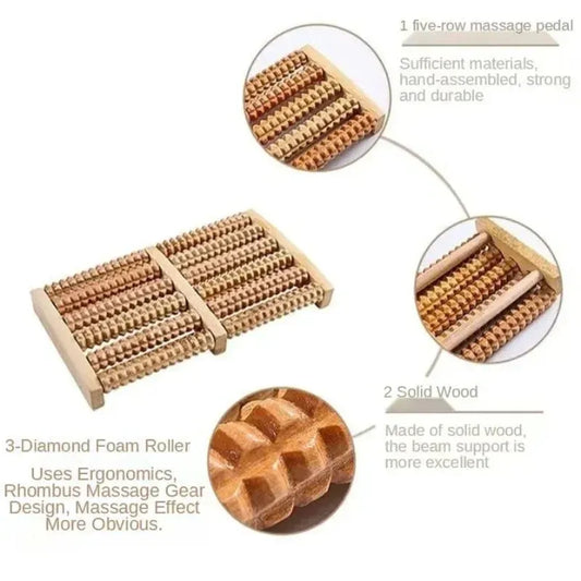 Wooden Foot Roller Massager | Manual Reflexology Therapy Tool for Pain Relief, Stress Relaxation & Foot Care
